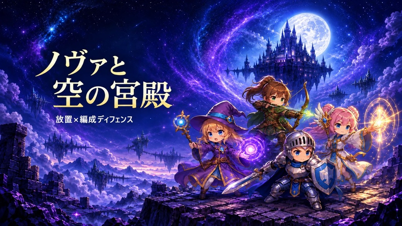 ノヴァと空の宮殿のタイトルロゴとキャラクター